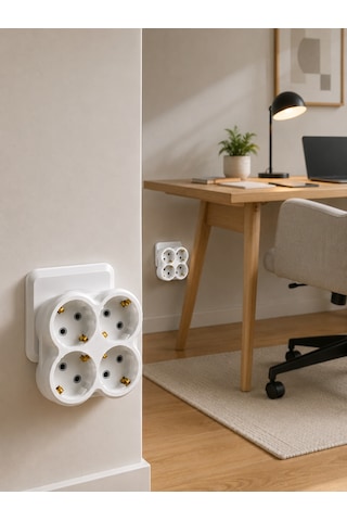 4 Lü Priz Çoğaltıcı 2 Adet Set Kablosuz Duvar Tipi Priz Çoklayıcı Adaptör