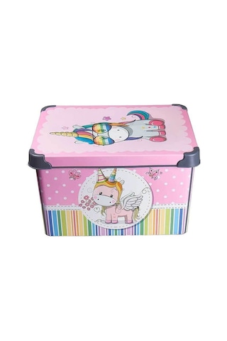 Style Box Retro Unicorn Desenli 20 L Dekoratif Oyuncak Ve Saklama Kutusu Gri Çok Renkli