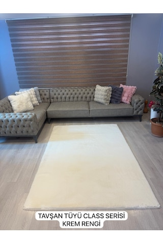 Aries Home Tavşan Tüyü Krem Yumuşak Makinada Yıkanabilir Kaymaz Kalın Dekoratif Post Halı Gri