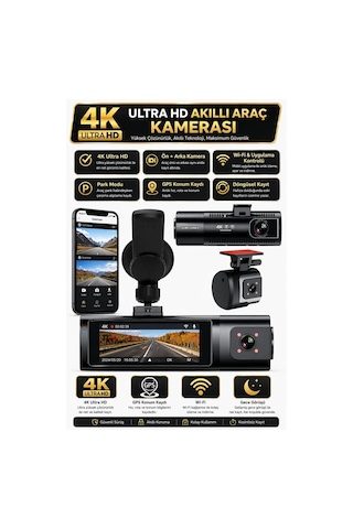 K17 4k Araç Kamerası Ön-arka Çift Lens Wifi Gps Dash Cam Gece Net Kayıt Araç İçi Güvenlik Kamerası