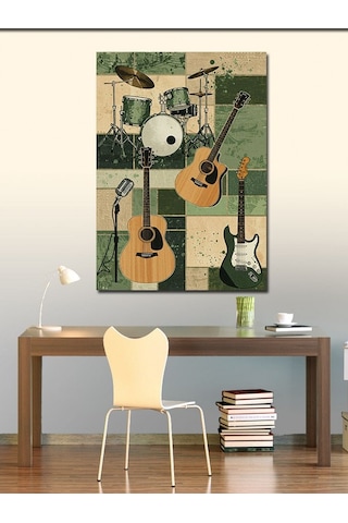 Kanvas Tablo Müzik Aletleri Ve Retro Stil 50cmx70cm