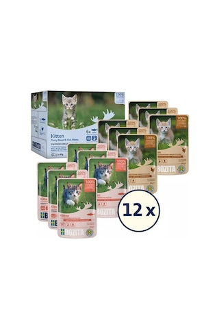 Bozita Yavru Kedi İçin Sos İçinde Balık Ve Tavuk Etli Kedi Konservesi Multibox 12x85 Gr