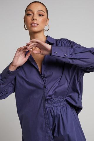 Seeh Mor Oversize Basic Kadın Gömlek Sh268