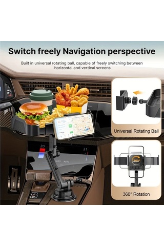 Xuweiwei Black Ekstra Büyük Alanlı Yükseltilmiş Katlanır Araç Tepsisi Cep Telefonu Tutucu