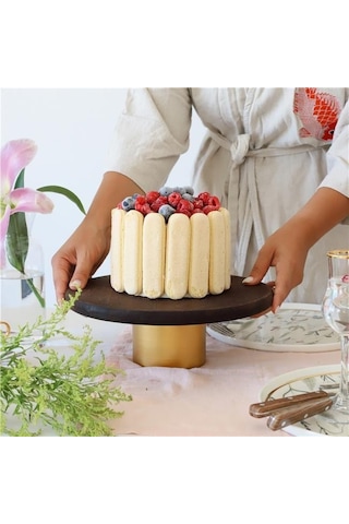 Akayev Ahşap 24 Cm Metal Ayaklı Yuvarlak Sunum Tabağı Beyaz