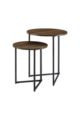 İkili Yuvarlak Doğal Ahşap Zigon Sehpa Siyah