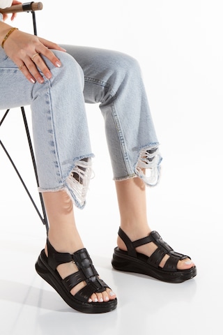 ENDER Iç Dış Hakiki Deri Ortopedik Comfort Kadın Sandalet KDS01 Siyah
