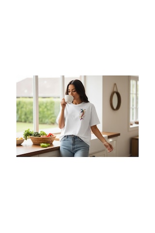 Urbantrendstore Unisex Minimal Balina Baskılı Desen Casual Tatil İçin Sade Basic Yazlık Beyaz Tshirt Oversize Fit Rahat Geniş Salaş T-shirt Günlük Tişört