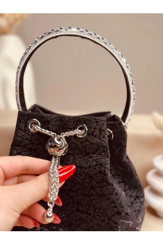 Elora Atelier Taş Detaylı Büzgülü Siyah Çanta Çok Renkli