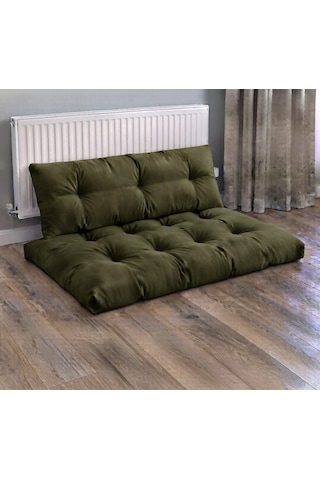 Kadife Döşemelik Kumaştan El Emeği Alt Üst Takım Petek Önü Minder 100x65cm Açık Haki