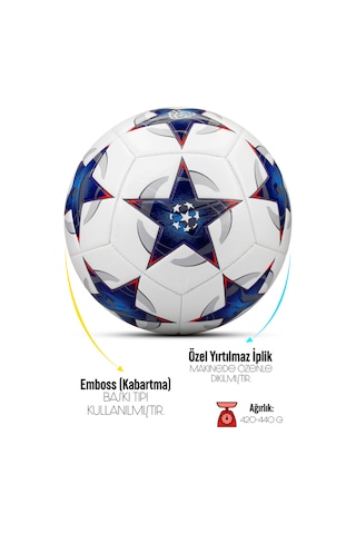 Telvesse Futbol Topu Şampiyonlar Ligi Pompalı Sert Zemin Halı Saha Futbol Topu No:5 Mavi 034 Mavi
