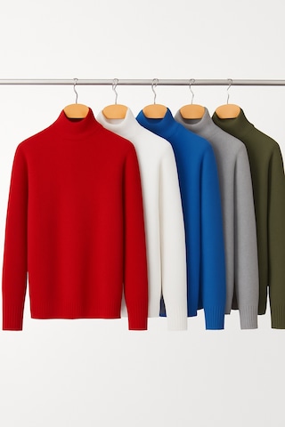 5 Li Paket Kadın Basic Tam Balıkçı Yaka Kazak Çok Renkli-5