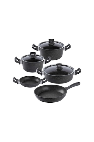Tantitoni Gri Granit 8 Parça Tencere Seti Gri Siyah