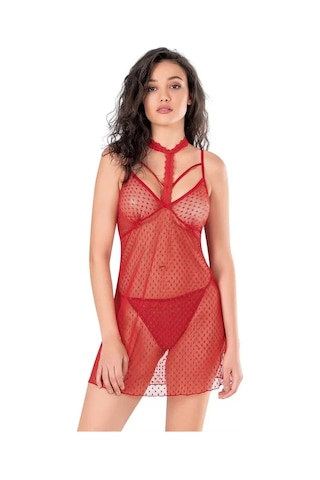 Ang Butik Kadın Kırmızı Kısa Tül Gecelik