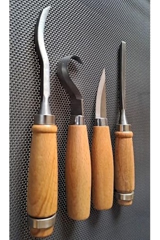 Oyma Iskarpela Alet Seti Kaşık Heykel Kuksa Oval Düz Oyma Yontma Kıvrık Bıçağı 4lü