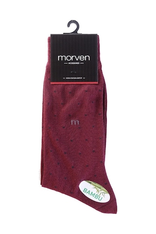 Morven Erkek Bordo Bambu Berk Noktalı Desenli Uzun Çorap Bordo