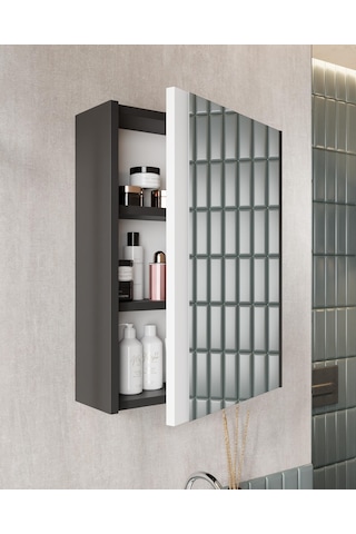 Karen Banyo Kemer 60 Cm,Lavabolu,Aynalı,Banyo Dolabı,Mat Antrasit,Lavabo Dahil Antrasit