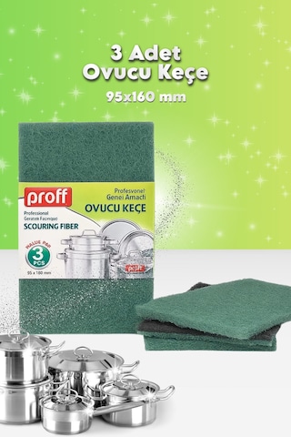 Grimorlife 3 Adet Ovucu Bulaşık Keçesi Bulaşık Süngeri Dayanıklı Yağ Ve Kir Sökücü Mutfak Sünger Keçe Seti