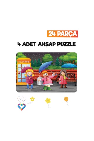 Ahşap Çocuk Puzzle 24 Parça 4 Adet-2