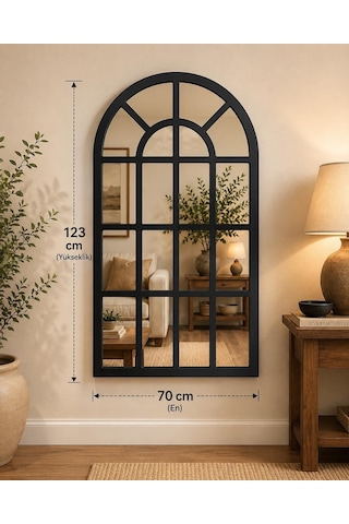 Pencere Model Dekoratif Duvar Aynası 123 X 70 Cm Siyah Kemer Formlu Çerçeve Çok Renkli