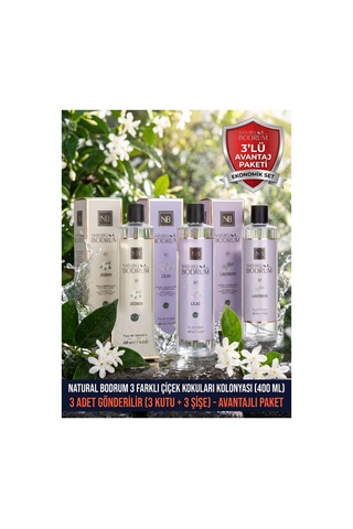 Bodrum Çiçek Bahçesi 3'lü Kolonya Seti 400 Ml Dökmeli Kapak Jasmin + Lilac + Lavander 80