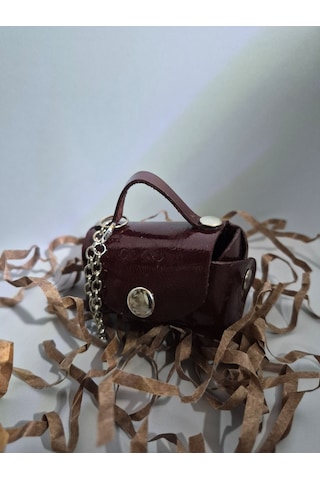 Gogo Charm Çanta Aksesuarı Mini Çanta Hakiki Deri Rugan Bordo