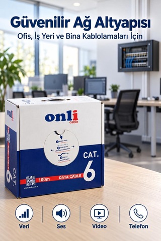 Onli Cat6 Ethernet Kablosu 100 Metre 250 Mhz Gri Data Kablosu