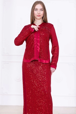 V Yaka Payetli İkili Takım 4716-bordo Bordo