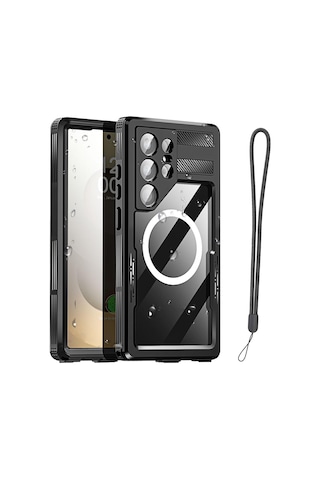 Samsung Galaxy S25 Ultra İle Uyumlu Kılıf Su Geçirmez 360 Derece Koruma Waterproof Telefon Kılıfı Siyah