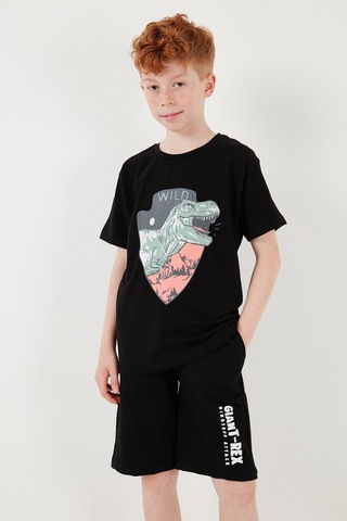 Lela Pamuklu Regular Fit Bisiklet Yaka Şortlu Alt-Üst Erkek Çocuk Takım 6212018 Siyah