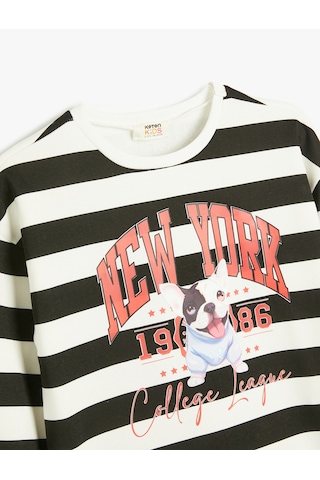 Koton Sweatshirt Köpek Baskılı Bisiklet Yaka Uzun Kollu Şardonlu Lacivert Çizgili 5wkg10462ak Lacivert Çizgili Lacivert