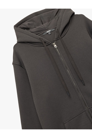 Koton Uzun Kollu Şardonlu Fermuarlı Kanguru Cepli Sweatshirt Antrasit 6wam70018mk Antrasit