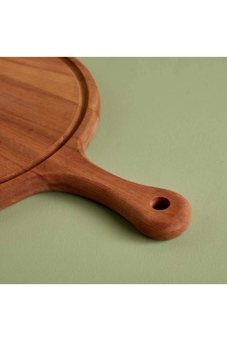 Dekoratif Ahşap Yuvarlak Saplı Pizza Sunum Tahtası 30 Cm
