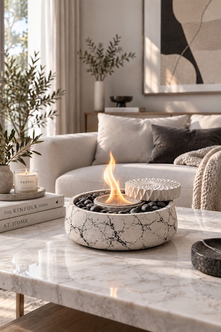 Masa Şöminesi Modern, Kokusuz Ve Siyah Taşlı Set Şömine Yakıtı + Yedek Hazne Hediye