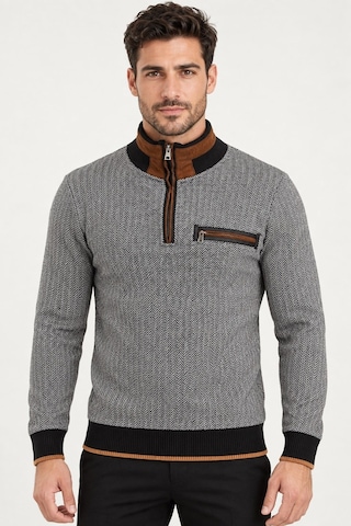 9039 Dewberry Erkek Sweatshırt-desenli Siyah-2