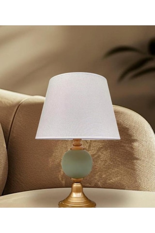 Alyoşa Abajur Eskitme Metal Yeşil Seramik Krem Şapka Haki