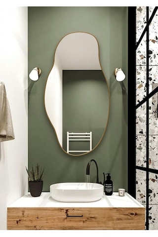 Asimetrik 50x30 Konsol, Dresuar, Tuvalet Aynası ''siyah''. 1.kalite Şişecam Ayna 50 X 30 Gold