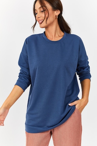 Armonika Kadın Koyu Mavi Yuvarlak Yaka Oversize Sweatshirt Arm-22k024027