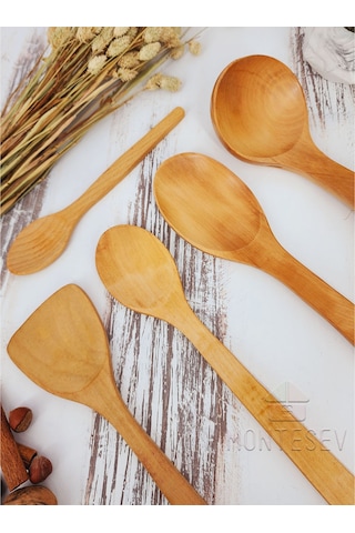 Ahşap Tahta Mutfak Kaşık Seti 5 Parça Kayın Şimşir Ağacı 5-2