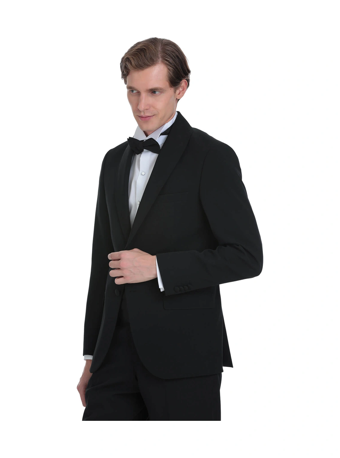 Hatemoğlu Siyah Slim Fit Çıkma Şal Yaka Damatlık Siyah