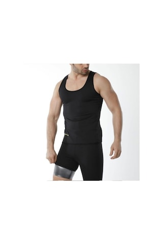 Sweet Sauna Orjınal Fitform Spor Erkek Siyah Düz Termal Şort Atlet Takımı Siyah