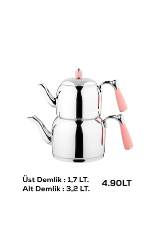 Özkent K-378 Armine Mega Boy Paslanmaz Çelik Çaydanlık Takımı Pem Pembe