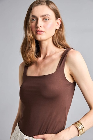 Defacto Kare Yaka Kahverengi Bodysuit H3888ax26smbn341 Kahve-bn341