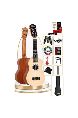 Midex Ct-24nt Kaliteli Natural Concert Sedef İşlemeli Ukulele Seti