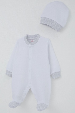 Breeze Erkek Bebek Patikli Tulum Nokta Desenli 0-6 Ay, Beyaz Beyaz