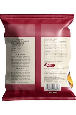 Clean Powders Protein Chips 50 Gr Acı Biber Yeşil Limon 4 Adet Acı Biber - Yeşil Limon