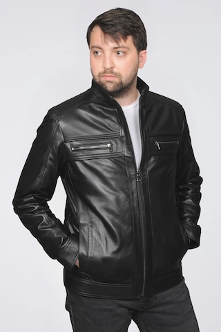 Derije Torres Hakiki Deri Erkek Büyük Beden Siyah Ceket Siyah