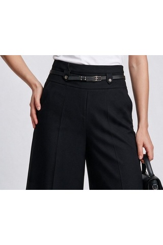 Modiva Kadın Yüksek Bel Geniş Paça Culotte Pantolon Kemerli Dokulu Kumaş 25ymdv009 Siyah