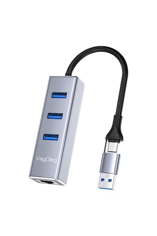 VegGieg Usb Ve Type-C Gigabit Ethernet Adaptörü 3 Port Usb 3.0 Çoklayıcı Hub