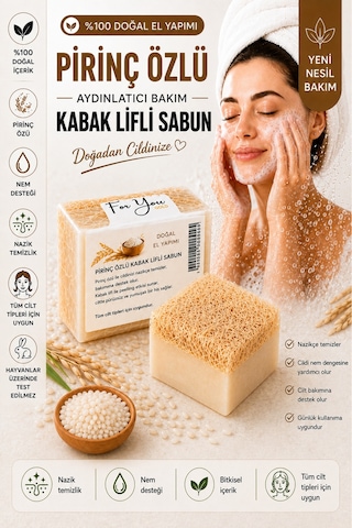 Kabak Lifli %100 Doğal El Yapımı Pirinç Özlü Whitening Sabun Kabak Lifi - Lavanta